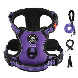 lot 4164 image: IVY&LANE No Pull Dog Harness for Medium Dogs, Dog Vest Harness with Leash, Safety Belt and Storage Strap, Fully Adjustable Harness, 360° Reflective Strip, Soft Handle (Purple, M)