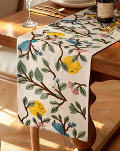 lot 4182 image: Kokaaee Canvas Embroidered Table Runner - 13x72 Inch Spring Runner for Table Decor Boho Farmhouse Retro Kitchen Dining for Home Party Living Room Decor, Bird Lemon
