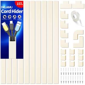 lot 4183 image: Cord Cover Wall, 157in Delamu Cord Hider Wall Mounted TV, Wire Covers for Cords Cable Management, Cable Raceway Cable Hider Concealer, Cable Cover Wire Hider to Hide Cords, 10XL15.7W0.95H0.55in Beige