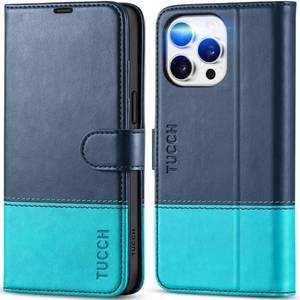 lot 4470 image: TUCCH Case Wallet for iPhone 15 Pro Max, Kickstand RFID Blocking 4 Card Slots TPU Interior Case, PU Leather Magnetic Protective Folio Cover Compatible with iPhone 15 Pro Max, Dark Blue&Lake Blue