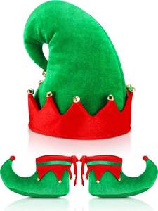 lot 4472 image: SATINIOR Christmas Santa Elf Shoes and Hat Christmas Red and Green Costume Accessory Set(21 Cm 8 Inch,Bright Color)