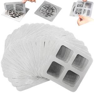 lot 4475 image: Disposable Shower Drain Hair Catcher Stickers, 90 Pack, 3.94x3.94 inch Mesh Filters for Bathroom Sink Tub Drains (90)