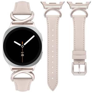 lot 4476 image: Minyee Leather Band Compatible with Samsung Galaxy Watch 8 40mm 44mm8 Classic 46mm Bands, No Gap One-Click Slim Thin Dressy Leather Designer Strap with C-Shape Metal Buckle Women,StarlightStarlight