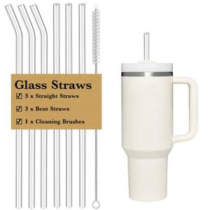lot 4483 image: CteaTs 6 PCS Clear Glass Reusable Straws for Stanley 40 oz 30 oz Cup Tumbler, Shatter Proof, 4 Pack with Cleaning Brush ONLY 4