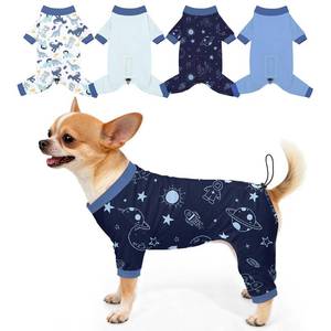 lot 4491 image: Bienbee Dog Pajamas, 4 Pack Dog Recovery Suit Shedding Suit Cute Soft Puppy Clothes Dogs Pjs Onesies Jammies Adjustable Breathable & Stretchy Clothes for Small Medium Large Dogs Girl Boy Puppy-S