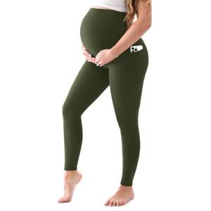 lot 4493 image: Walifrey Womens Maternity Leggings with Pockets Over The Belly,Pregnancy Yoga Pants Activewear Workout Leggings Army Green XXL