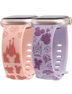 lot 4496 image: BEEXI 2 Packs Cartoon 3D Raised Band Compatible with Apple Watch Band 42414038mm Women Two-Tone Cute Silicone Strap for iWatch SE Series 10987654321Ultra(12) PinkLavender