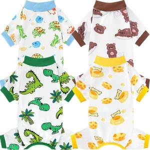 lot 4504 image: XPUDAC 4 Pack Dog Pajamas for Small Dogs, Puppy Clothes for Boy Girl Strechy Soft Pet Jumpsuit, Cat Onesiel-Small