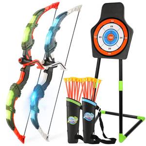 lot 5401 image: Bow and Arrow Set for Kids, 2-Pack LED Light Up Archery Set with 20 Suction Cup Arrows, Indoor and Outdoor Toy for Boys Girls Age 4-8 8-12 with Standing Target&2 Quivers, Birthday Gift 3-12 Years Old