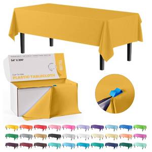lot 5406 image: Party Solids 54 Inch X 300 Feet Yellow Plastic Table Cover Roll in A Cut - to - Size Box with Convenient Slide Cutter. Cuts Up to 36 Rectangle 8 Feet Plastic Disposable Tablecloths