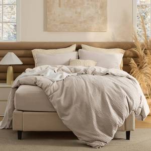 lot 5412 image: Bedsure 100% Cotton Duvet Cover King Size with Fitted Sheet - 4 Pieces Linen Color Waffle Weave Bedding Set, GentleSoft�� and Breathable, Includes 1 Duvet Cover 104x90, 1 Fitted Sheet, 2 Pillow Shams