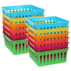 lot 5413 image: zisiueel 12 Pack Small Classroom Storage Baskets, Square 4.5 Sturdy Plastic Colorful Crayon & Pencil Container, Organizer Bins for Desk for Classrooms Supplies, Office, Toy Storage