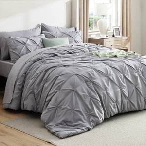 lot 5415 image: Bedsure Queen Comforter Set Grey - Bed in a Bag Queen Size Bedding 7 Pieces, GentleSoft�� Pintuck Bed Set Gift for Family, Pinch Pleat All Season Comforter with Sheets, Pillowcases & Shams