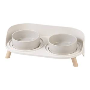 lot 5428 image: Elevated Ceramic Cat Bowl Set - Raised Double Dishes for Food & Water - Non-Slip Stand & Splash Proof - for Cats & Puppies - 2 x 480 ML - 16.23 OZ