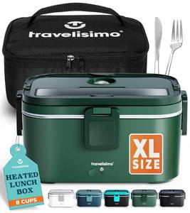 lot 5432 image: TRAVELISIMO Extra-Large Electric Lunch Box For Adults Holds up to 8 Cups - 80W Heated Lunch Box 1.8L Electric Food Warmers for Travel & Work, Portable Food Warmer - Loncheras Para Hombres De Trabajo