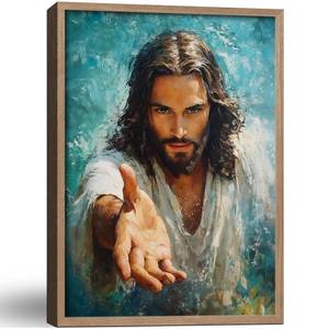 lot 5434 image: Framed Jesus Canvas Wall Art Christian Religious Poster Hand of God Picture Print Inspirational Gallery Painting Home Decor Living Room Bedroom church Prayer Room 12x16 Inch Ready to Hang