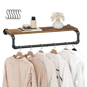 lot 5436 image: YATINEY Pipe Clothes Rack, 31.5 in Wall Mounted Garment Rack with Top Shelf, Industrial Clothing Rack with Hanging Rod, Heavy Duty Detachable, Space Saver Hanging Clothes Rack, Rustic Brown FS08BRY1
