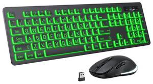 lot 5440 image: Large Print Wireless Keyboard and Mouse - 7 Colors Backlit Keyboard, Oversize Letters Keys Easy to See and Type, Rechargeable Keyboard and Mouse with Light Up Key, Compatible for PC, Windows, Gaming