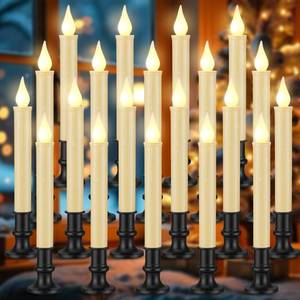 lot 5441 image: Baquler 20 Pieces Christmas Window Candle Lights with Sensor Dusk to Dawn Bulk Battery Operated Flameless LED Candles Flickering with Candlesticks Holders for Xmas Holiday Party Decor