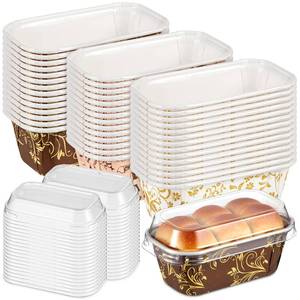 lot 5443 image: Baderke 60 Pcs 3.1 x 1.5 x 1.5 Inches Mini Paper Loaf Pan Disposable Baking Pan with Lids Paper Kraft Pans Supply for Valentines Day Cake Bread Oven Loaf Bakery Holiday Gifts