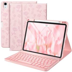 lot 6003 image: Harvopu Compatible for iPad Air 11-inchAir 5th 4th Generation Case with Keyboard - Backlit Detachable, Folio Cover with Pencil Holder for iPad Air 11 Inch M3M2, Air 5 Air 4 (Floral Pink)