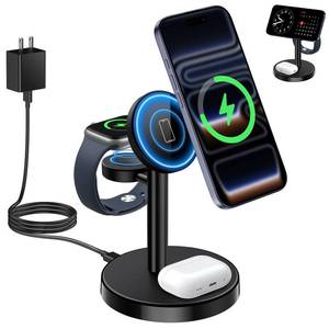 lot 6011 image: Aeinidi 2026 3 in 1 Wireless Charging Station Compatible with MagSafe Charger Stand, 15W Fast Magnetic Mag-Safe Charger for iPhone 17 16 15 14 13 12 Series Apple iWatch AirPods Pro 4 3 2, Black