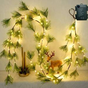 lot 6023 image: 2025 New 6.56FT Christmas Pine Garland Lights 96 Warm White LED Lights 8 Flash Modes Battery Operated with Timer Lighted Smoky Pine Garland for Mantle Fireplace Indoor Home Christmas Decoration