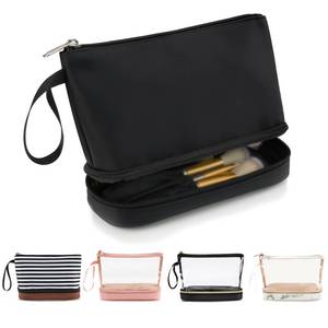 lot 6346 image: Ethereal Small Makeup Bag, 2 Layers Travel Makeup Bag with Makeup Brush Holder, Cosmetic Bag Black Make up Pouch for WomenGirls