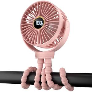 lot 6356 image: Portable Stroller Mini Fan, Small Rechargeable Personal Fan, Travel Essentials for Baby, Wagon, Car Seat, Treadmill, Battery Powered Biking Gear Accessories, 360° Rotation, 3-Speed, Display, Pink