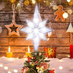 lot 6357 image: A12 11LED Lighted Christmas Tree Topper, White Bethlehem Star Treetop with White Fairy Lights, Holiday Christmas Tree Decorations