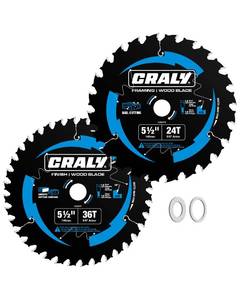 lot 6359 image: CRALY 5-12 Inch 24&36 Teeth Wood Cutting FramingFine Finish Circular Saw Blade, 58 Inch Arbor, Carbide Tipped, Thin Kerf, Black Ice��, for Plywood, MDF, OSB, Laminated, 2-Pack(C052436-2)