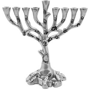 lot 6363 image: The Dreidel Company Hanukkah Menorah Tree of Life Mini, Pewter Finish for Chanukah, Fits Most Standard Candles