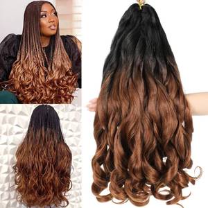 lot 6374 image: WIPPORYA French Curly Braiding Hair 24 Inch 6 Packs Black Wave Bouncy Crochet Hair Pre Stretched 100gpack Yaki Curly Hair for Black Women Hair Extensions (b29)