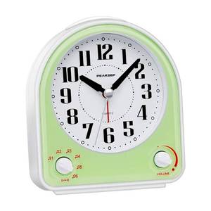 lot 6376 image: Peakeep Analog Alarm Clock Non-Ticking Silent, Optional 7 Wake-up Sounds with Volume Control, Nightlight and Snooze, AA Battery Operated (Green)