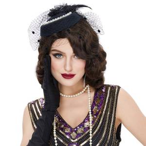 lot 6381 image: STfantasy Finger Wave Wig 1920s Retro Mid Length Long Curly Synthetic Hair for Women Cosplay Halloween Party Costume (Brown)