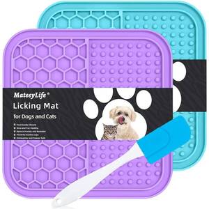 lot 6387 image: MateeyLife 2PCS Small Lick Mat for Dogs and Cats, Licking Mats for Dog Anxiety Relief, Cat Peanut Butter Lick Pad for Boredom Reducer, Dog Treat Mat Perfect for Bathing Grooming Purple&Light Blue