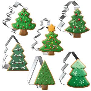 lot 6391 image: FUSOTO 6PCS Christmas Tree Cookie Cutter Set, Christmas Cookie Cutters, Holiday Shaped Biscuit Molds, Stainless Steel Baking Supplies for Homemade Cookies, Tree