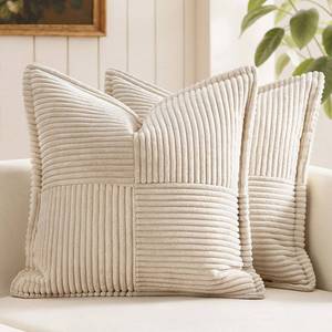 lot 6396 image: MIULEE Decorative Throw Pillow Covers for Couch Bed Livingroom 18x18 Inch Set of 2 Beige Boho Accent Throw Pllows Broadside Striped Patchwork Soft Corduroy Pillowcases