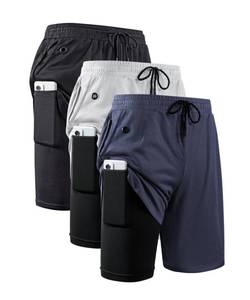 lot 6398 image: JWJ 3 Pack Mens 2 in 1 Running Shorts Quick Dry Gym Athletic Workout Shorts with Compression Liner,Black Light Navy L