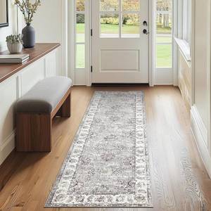 lot 6401 image: jinchan Fiora Runner Rug 2x5 Machine Washable Hallway Rug Grey Vintage Floral Print Non-Slip Low Pile Ultra-Thin for Kitchen, Entryway, Laundry Room, Bedroom, Farmhouse (2��x5��, Grey)