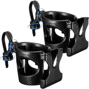 lot 6402 image: Wonderjune 2 Pieces Cart Cup Holder with Phone Holder 2 in 1 Adjustable Cart Accessories for Front and Rear Seat Armrest (Black)