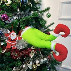 lot 6404 image: Christmas Elf Body Tree Decorations, Christmas Green Monster Stole Xmas Tree Topper, Pose-able Elf Stuffed Leg Arm and Head for Christmas Tree Hanging Oranemet