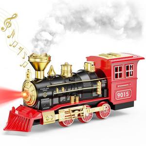 lot 6408 image: Hot Bee Train Toys Train Steam Locomotive Engine Toy, Smoke, Lights & Sounds, for 3 4 5 6 7 Year Old Kids