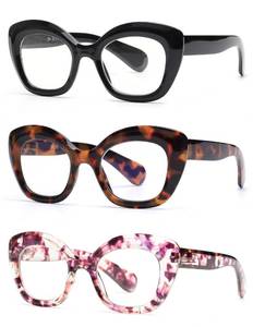 lot 6411 image: JM 3 Pack Oversized Cat Eye Reading Glasses for Women Funky Blue Light Flexible Cateye Readers 2.5