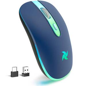 lot 6418 image: HZD LED Wireless Mouse, Slim Silent Rechargeable Mouse for Laptop, 2.4G Portable USB Optical Mouse with Type C Adapter, 3 Adjustable DPI Levels 16001200800 for TabletComputer Blue