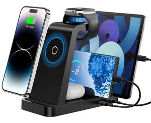lot 6425 image: Wireless Charger for iPhone - 5 in 1 Charging Station for Multiple Devices Apple Fast Wireless Charging Stand Dock for iPhone 17 16e 16 15 14 13 12 Pro Max Apple Watch Airpods