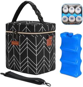 lot 6430 image: Mancro Breastmilk Cooler Bag, Insulated with Ice Pack, Fits 6 Baby Bottles Up to 9 Oz with On-The-Go Strap, Perfect for Nursing Moms and Daycare, Black Wave