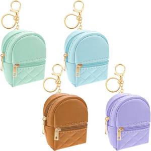 lot 6442 image: Aswewamt 4 Pcs Mini Backpack Cosmetic Bag Keychain PU Leather Lipstick Holder Cute Case Coin Purse Wallet Card Holder Data Cable Organizer Zipper Pouch for Women (BlueBrownGreenPurple)