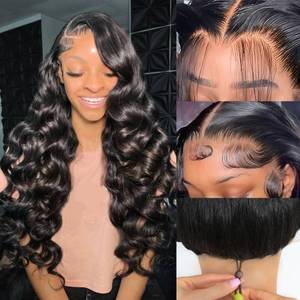 lot 6445 image: 30 Inch 13x6 Body Wave Lace Front Wigs Human Hair 200 Density HD Transparent Lace Frontal Wigs Human Hair Elastic Drawstring Glueless Wigs Human Hair Wig For Black Women (Black, 30 Inch, bodyB)
