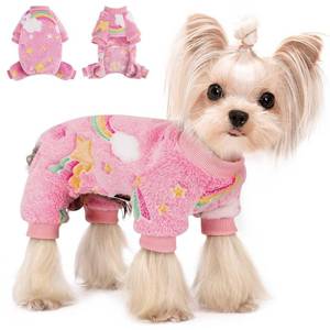 lot 6449 image: Dog Sweaters for Small Dogs Male Female Fleece Dog Pajamas Pjs Puppy Winter Clothes 4 Legs Puppy Sweater Soft Dog Onesies Warm Pet Pajamas Small Outfits red with white dots different than shown in stock footage
